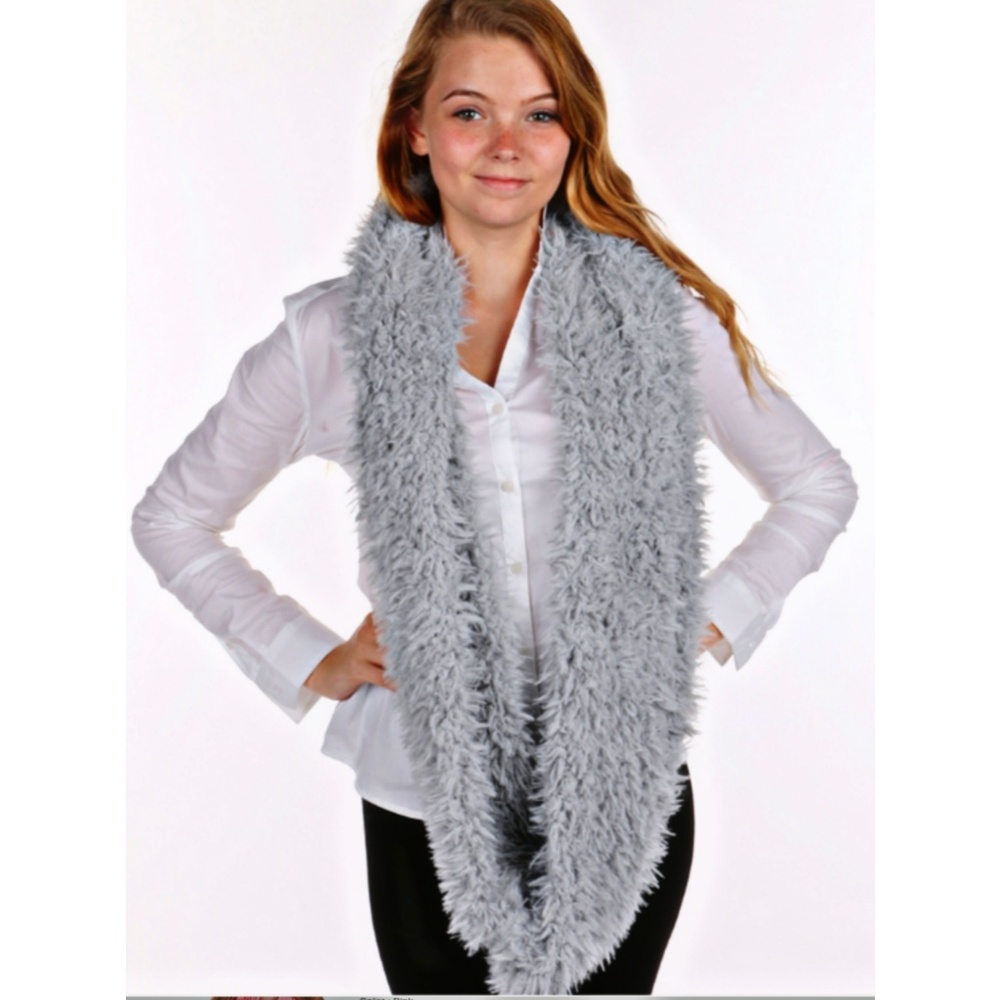 FRINGED SOFT FUR INFINITY SCARF